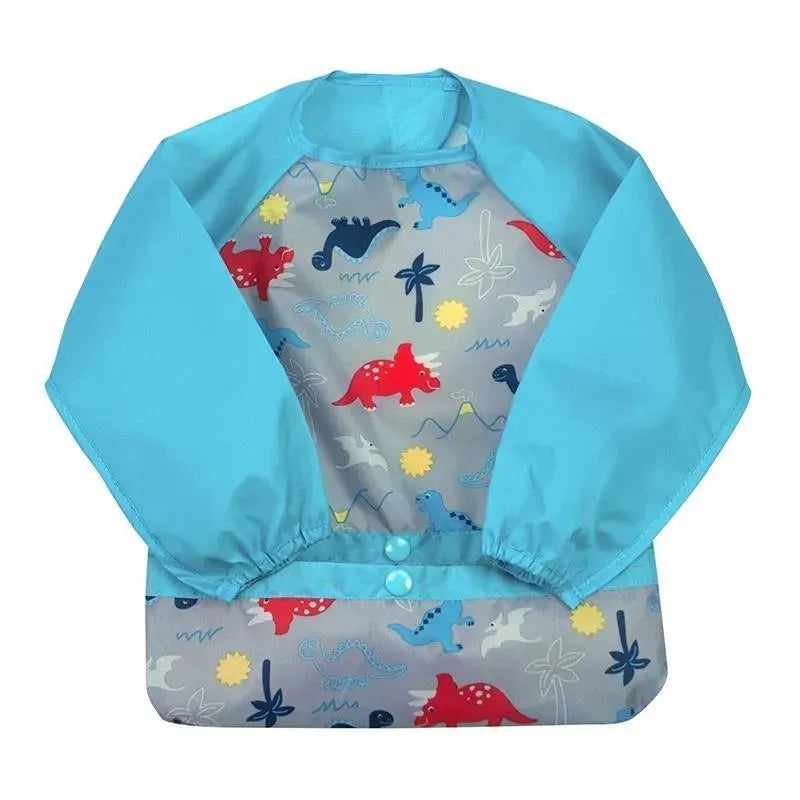 Iplay – Snap & Go Long Sleeve Bib, Aqua Dinosaurs