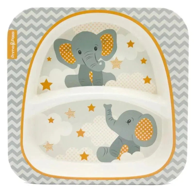 Primo Passi – Divided Square Bamboo Plate for Kids, Little Elephant