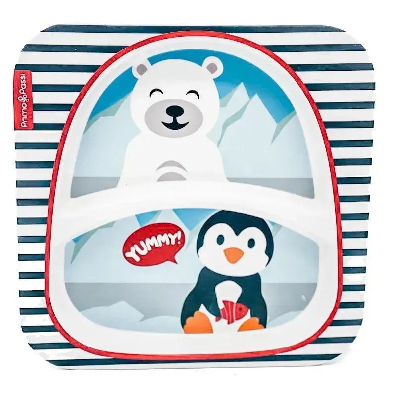 Primo Passi – Divided Square Bamboo Plate for Kids, Winter Friends