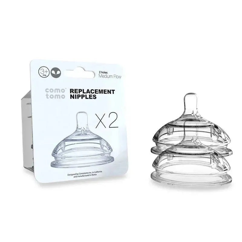 Comotomo Replacement Nipples in Medium Flow for Ages 3-6 Months, 2-Pack