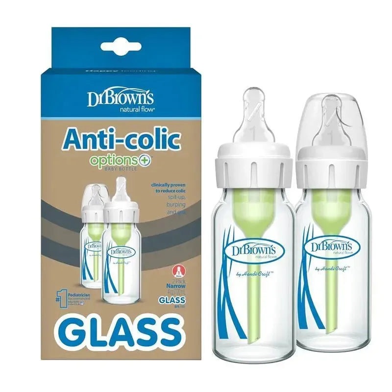 Dr. Brown’s – 4Oz Options+ Glass Narrow Baby Bottles, 2Pk