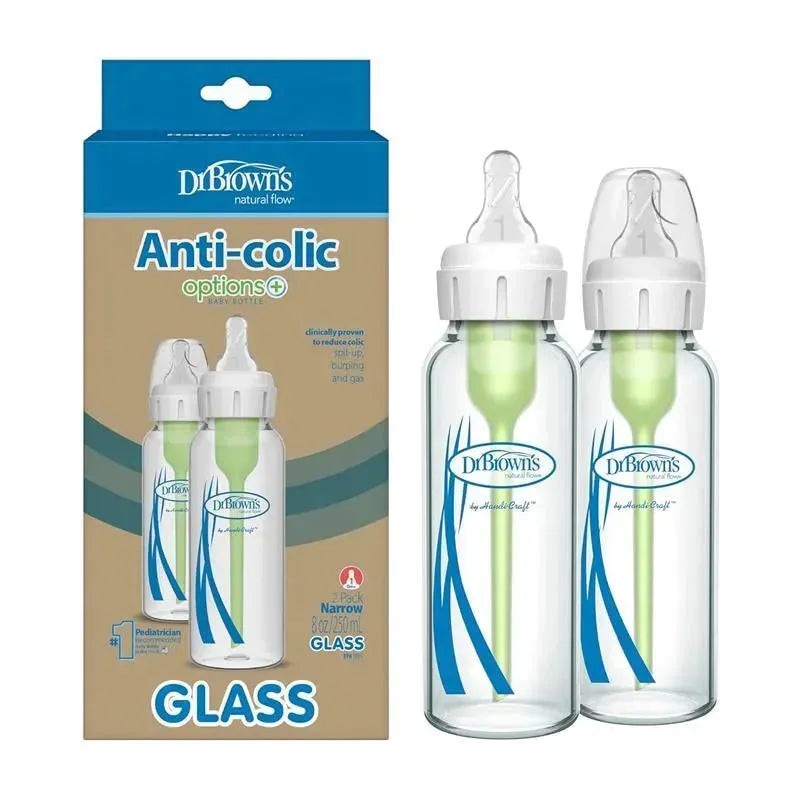Dr. Brown’s – 8 Oz Options+ Glass Narrow Baby Bottles, 2Pk