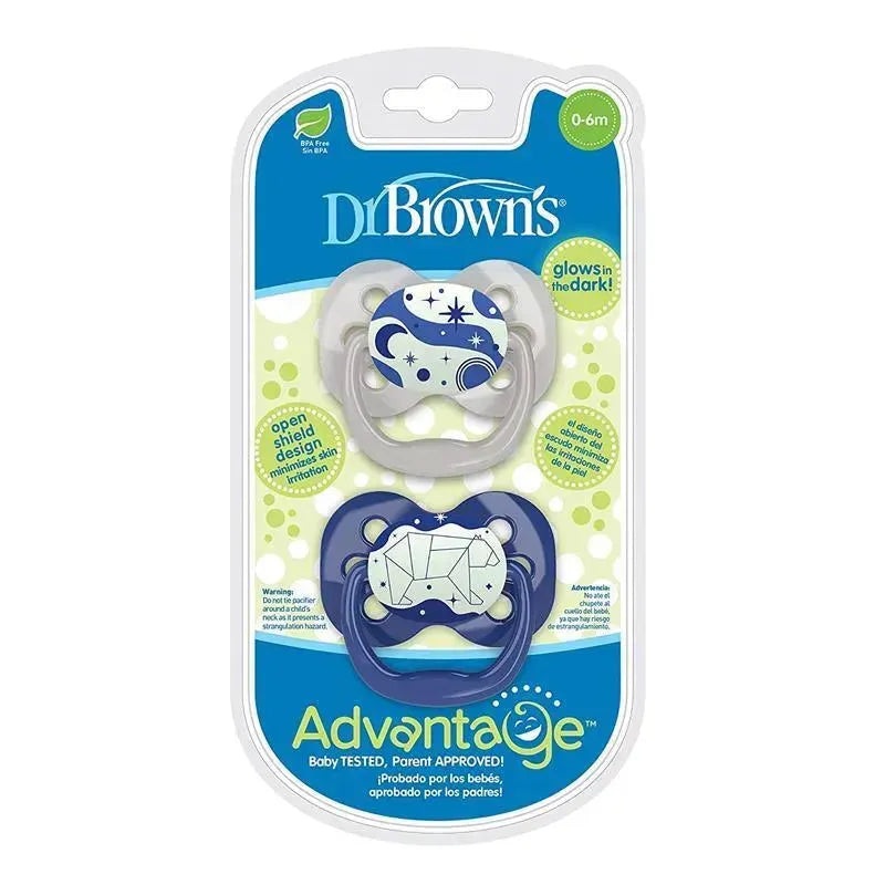 Dr. Browns Advantage Glow-in-the-Dark Pacifiers, 2 Count BLUE, 0-6 months