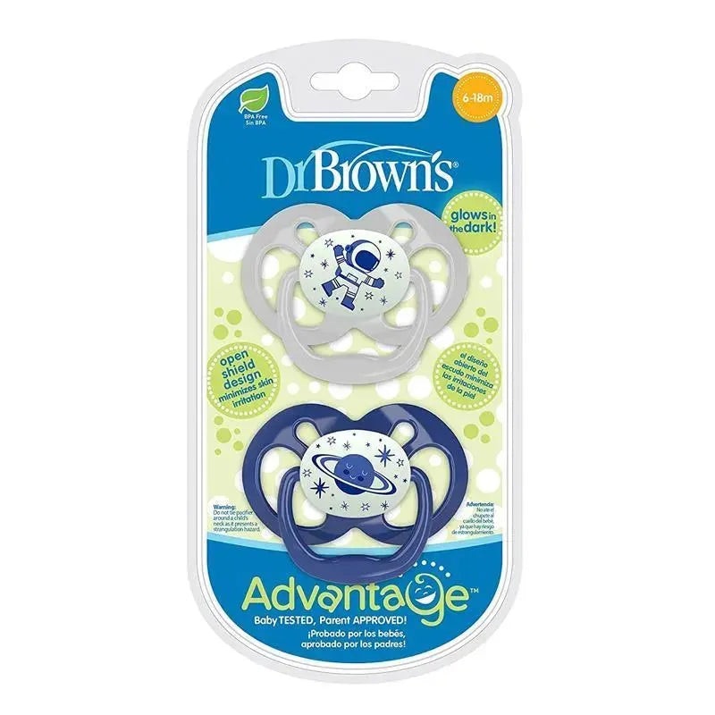 Dr. Browns Advantage Pacifiers, Stage 2, Glow In The Dark, Blue, 2-Pack
