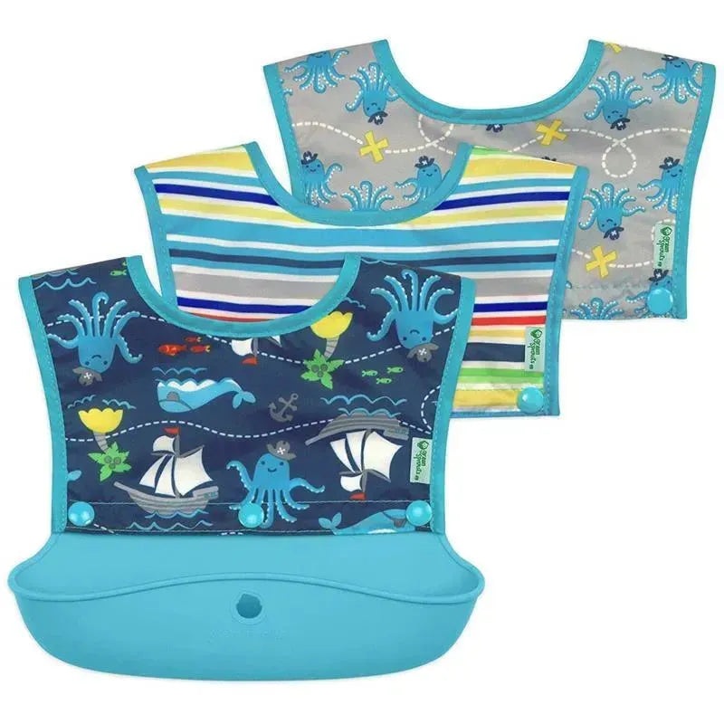 I-Play Green Spouts Snap & Go Long Sleeve Bib, Aqua Pirate, Size 6-18M