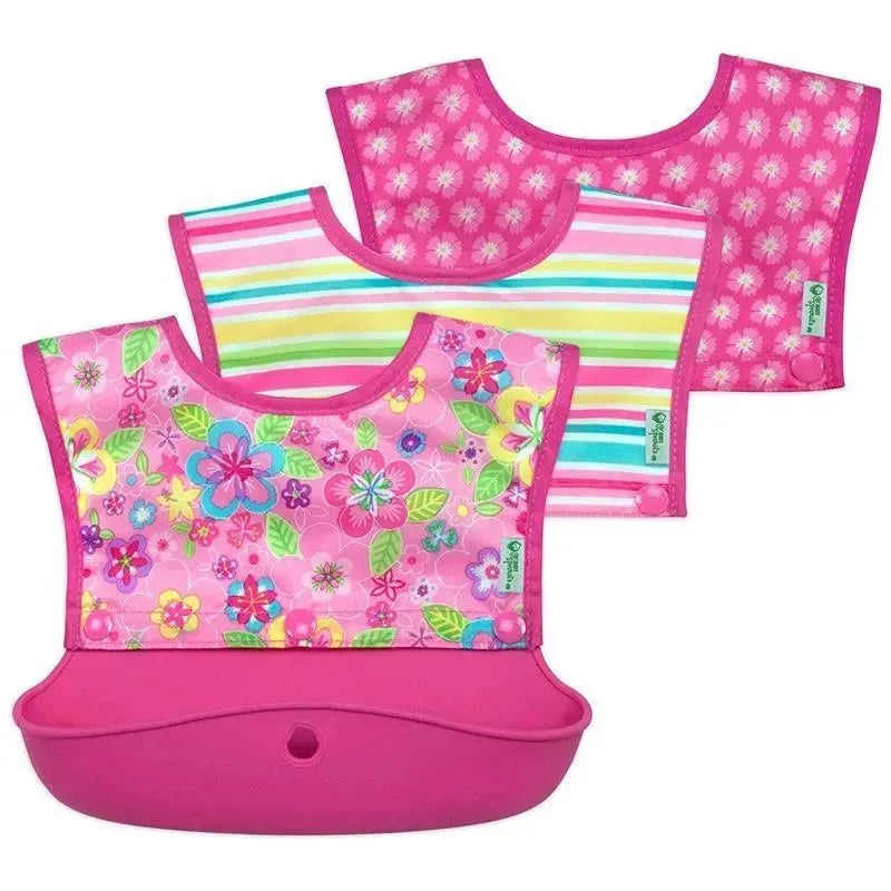 I-Play Green Spouts Snap & Go Long Sleeve Bib, Pink Flower Field, Size 6-18M