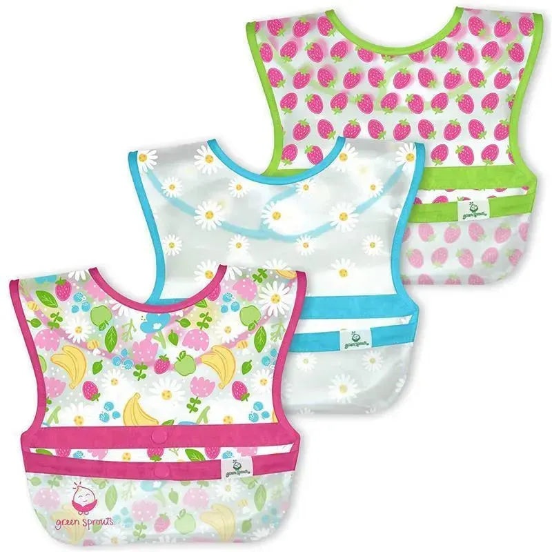 Iplay – Snap & Go Wipe-Off Bibs (3Pk), Pink Fruit Floral, 9-18 Months