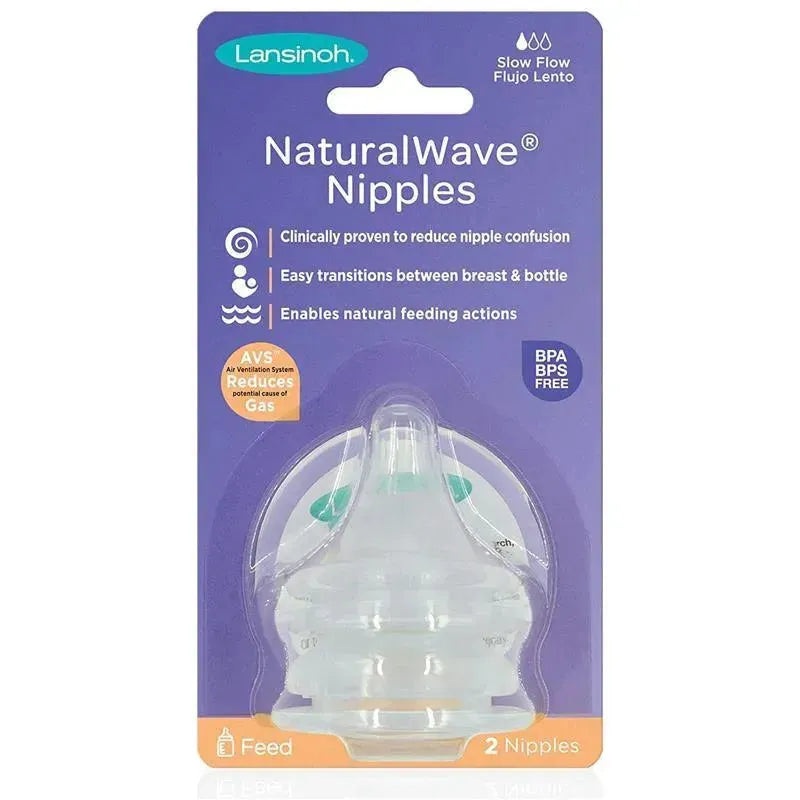 Lansinoh – 2Pk NaturalWAVE Silicone Baby Bottle Nipples, Slow Flow