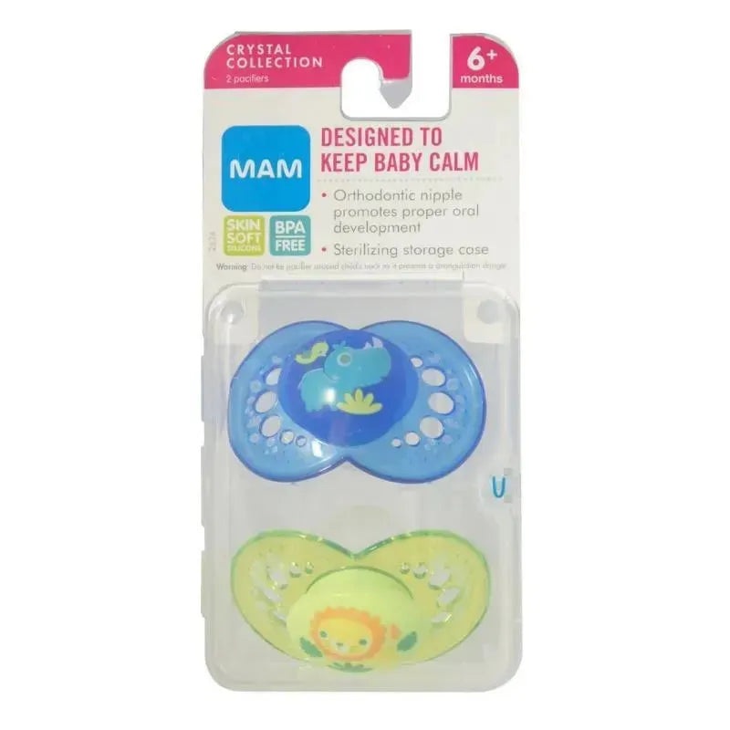 Mam Crystal Orthodontic Pacifier Set 6M+, Colors May Vary, 2-Pack