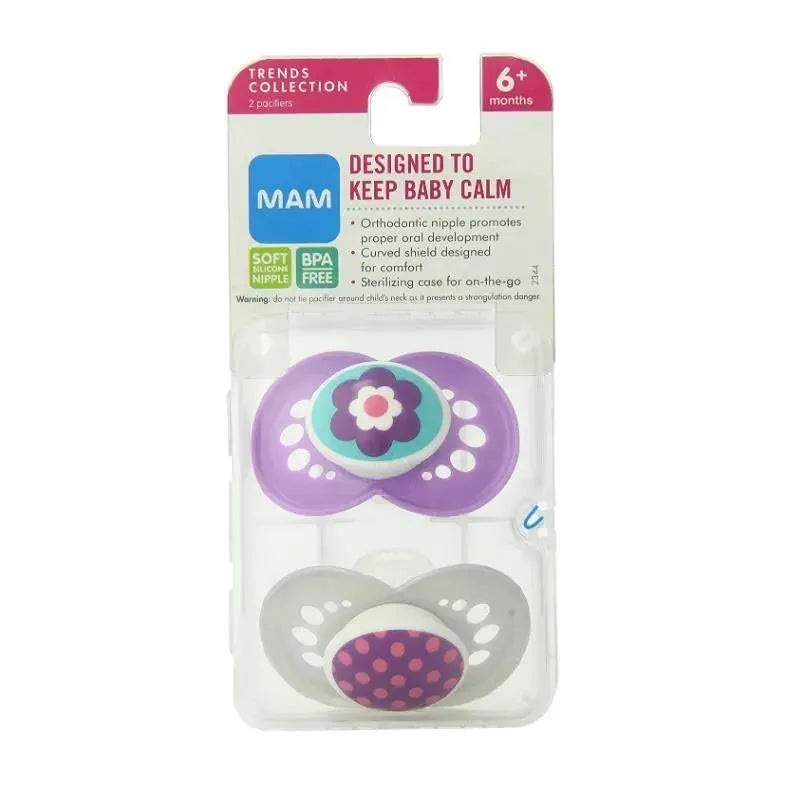 Mam Trends 6+M Silicone Pacifier – Colors May Vary, 2-Pack