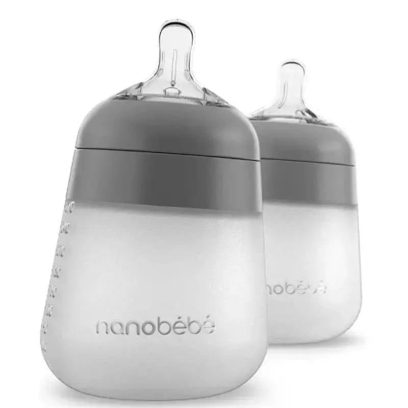 Nanobebe – 2Pk Silicone Baby Bottle, Gray, 9Oz