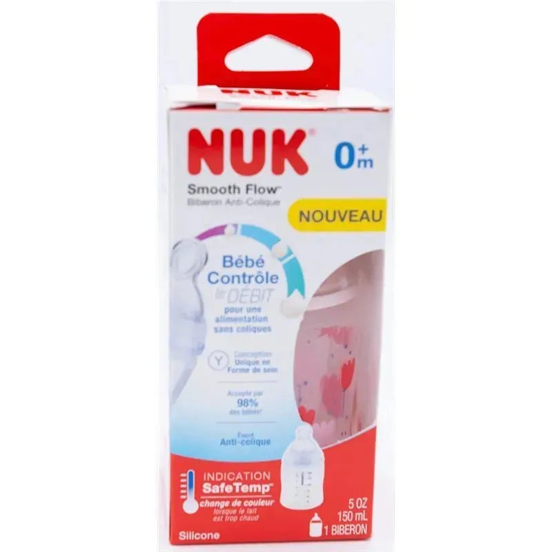 Nuk 5oz Smooth Flow Anti-Colic Bottle, Transparent Pink Design 1pk