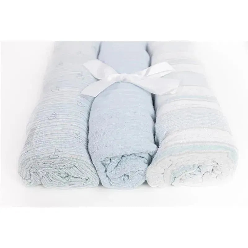 Piccolo Bambino Boy 3pk Muslin Swaddle Blankets In A Box