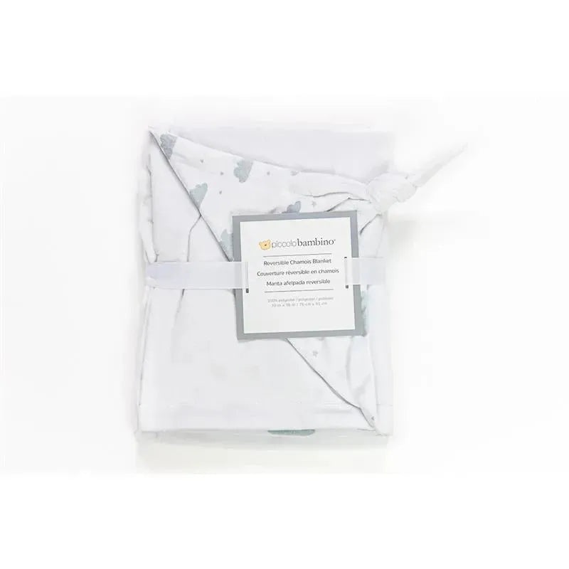 Piccolo Bambino Reversible Chamois Baby Blankets,Grey/Clouds