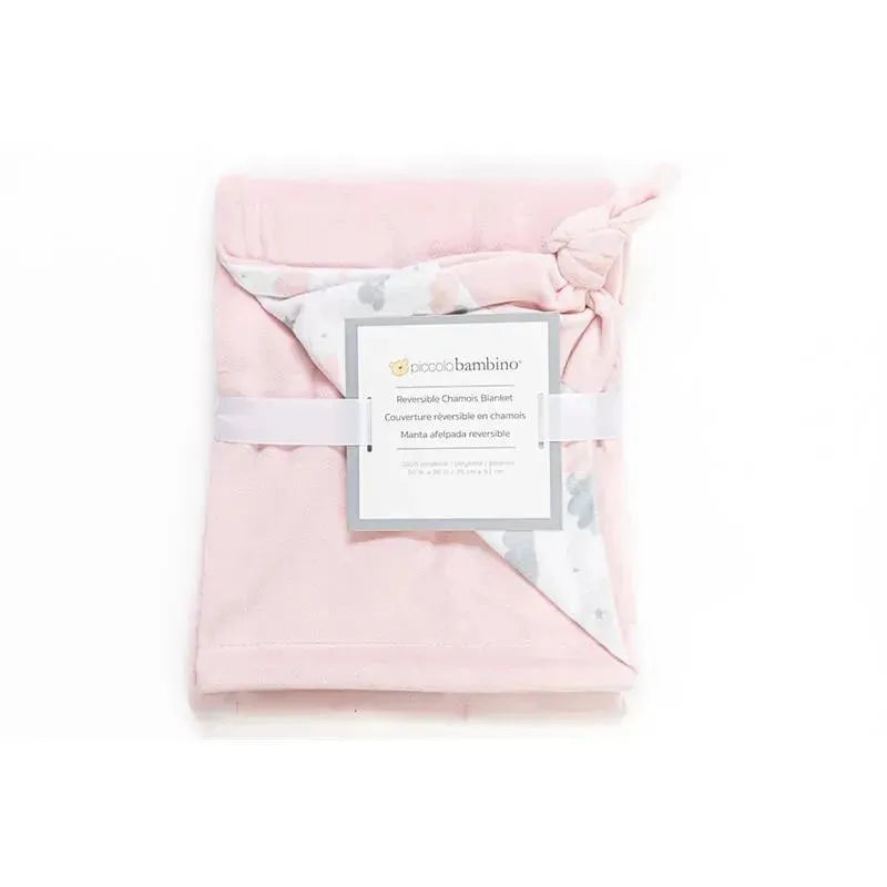 Piccolo Bambino Reversible Chamois Baby Blankets, Pink/Clouds