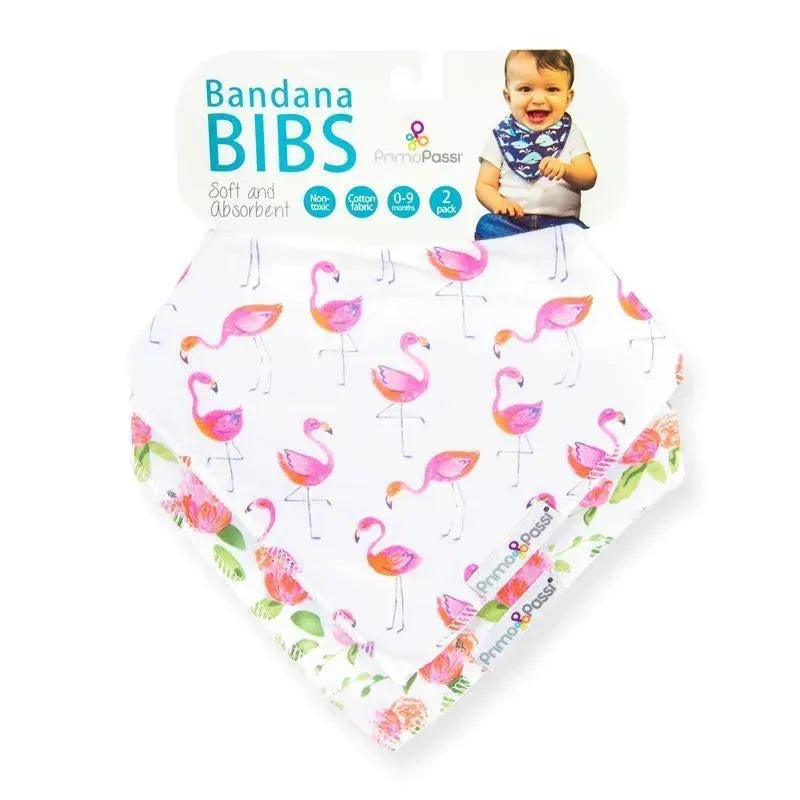 Primo Passi – 2Pk Flamingos/Roses Bandana Bib