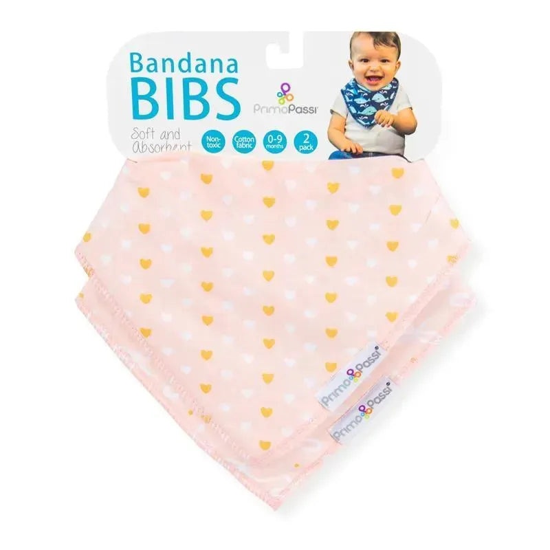 Primo Passi – 2Pk Gold Hearts/White Bows Bandana Bib