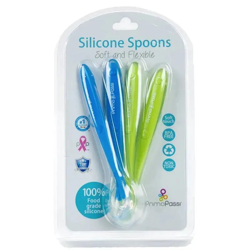 Primo Passi – 4Pk Silicone Spoon, Blue/Green