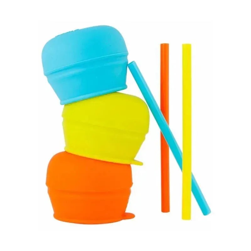 Boon Snug Straw Universal Silicone Straw Lids, 12M+ Orange Multi