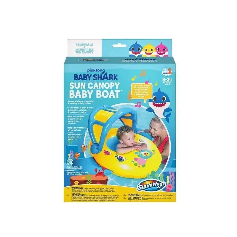 SwimWays Pinkfong Baby Shark Sun Canopy Baby Boat with Music