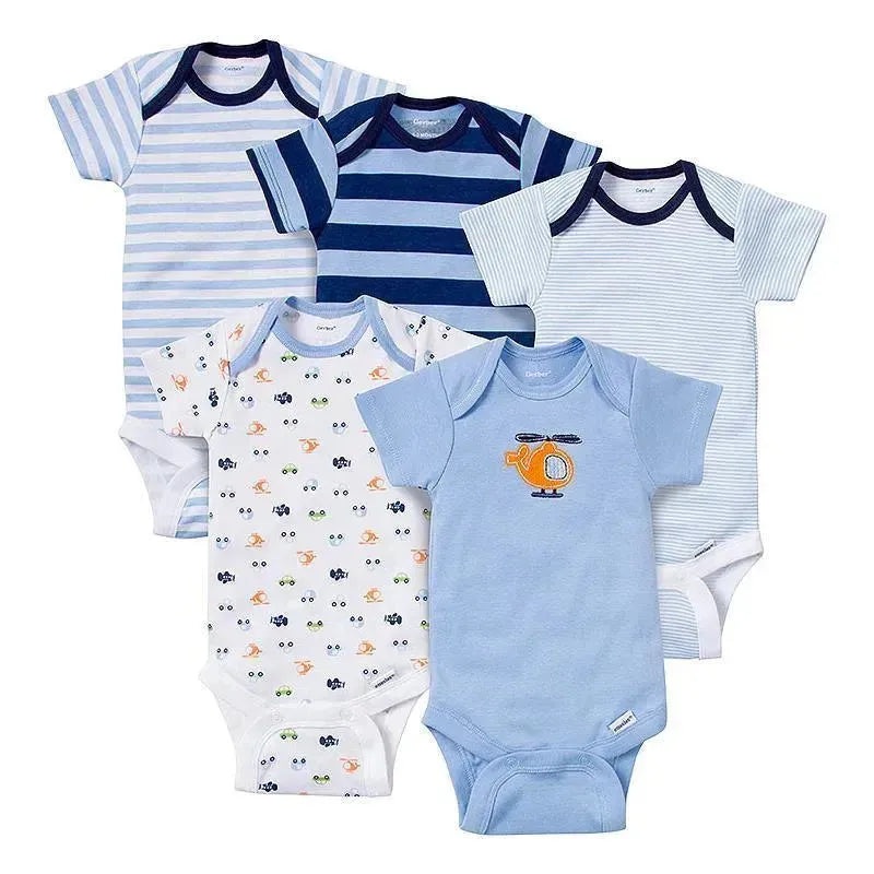 Gerber Boys 5-pack Onesies Brand Short Sleeve Bodysuits, Helicopter (Newborn)