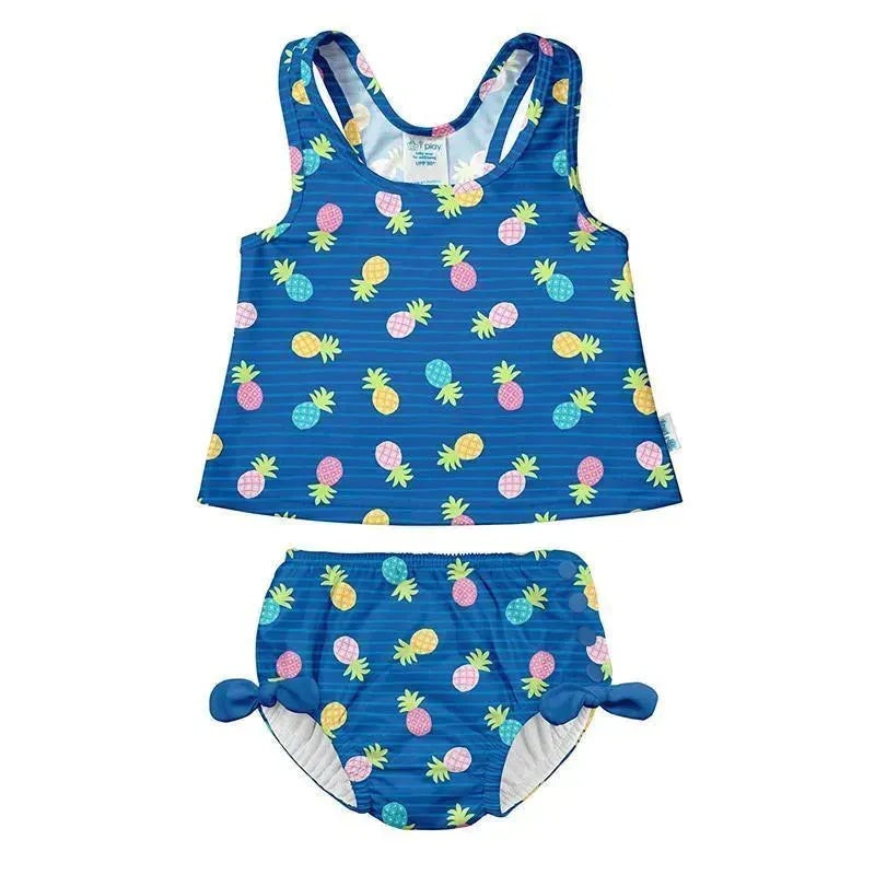 Iplay – Two-Piece Bow Tankini With Snap Swim Diaper, Blue Pineapple Stripe