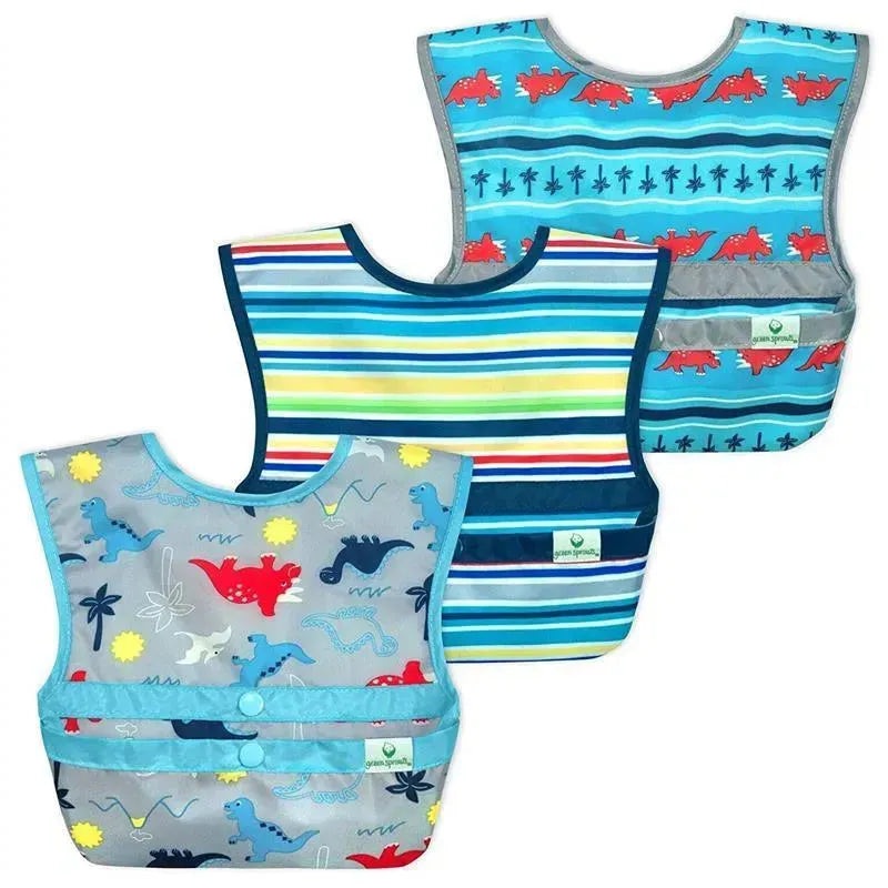 Green Sprouts Snap & Go Easy-Wear Bib 3-Pack Set, Aqua Dinosaur