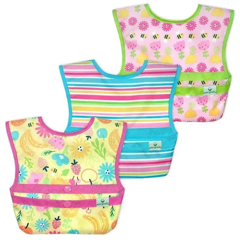 Green Sprouts Snap & Go Easy-Wear Bib 3-Pack Set, Pink Bee Floral