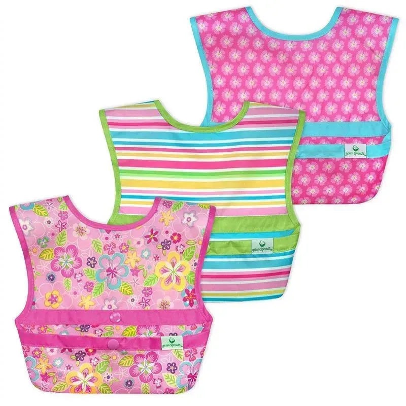 Green Sprouts Snap & Go Easy-Wear Bib 3-Pack Set, Pink Flower Field
