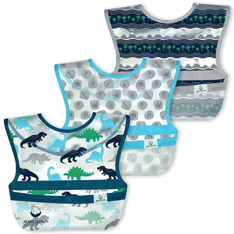 Iplay – Snap & Go Wipe-Off Bibs (3Pk), Blue Dinosaurs, 9-18 Months