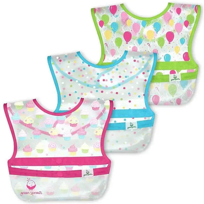Iplay – Snap & Go Wipe-Off Bibs (3Pk), Pink Cupcakes, 9-18 Months