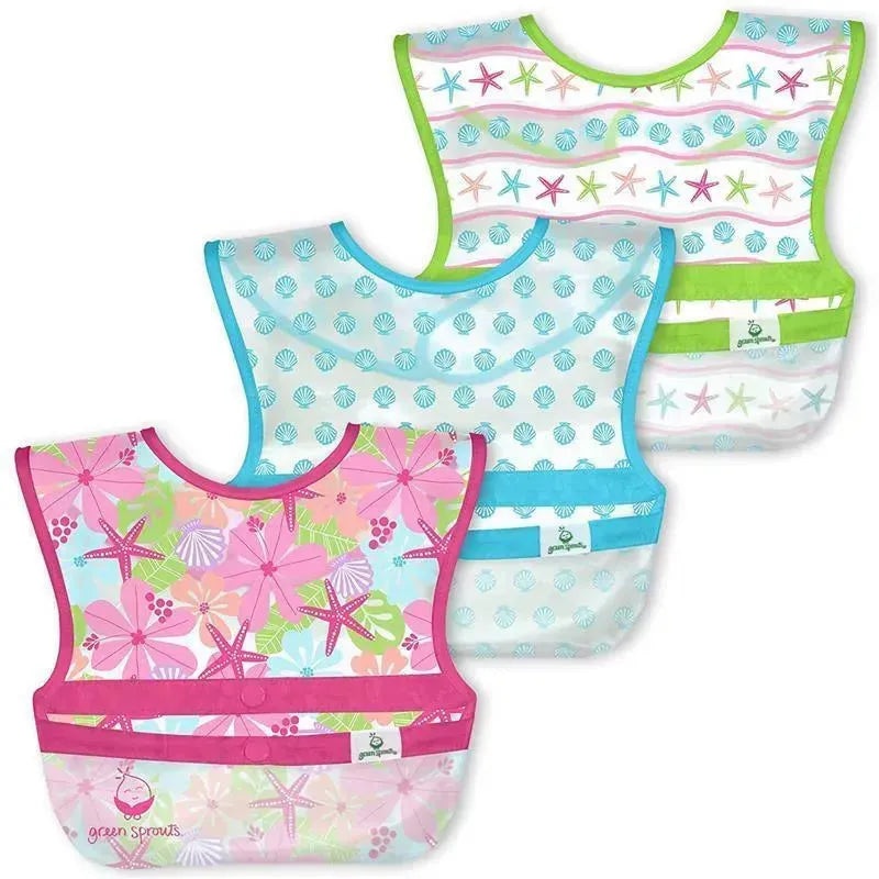 Iplay – Snap & Go Wipe-Off Bibs (3Pk), Pink Shell Floral, 9-18 Months