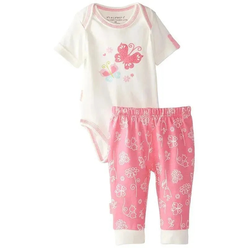 It’s My Planet Baby-Girls Newborn Cotton Short Sleeve Bodysuit and Play Pant Set, Pink