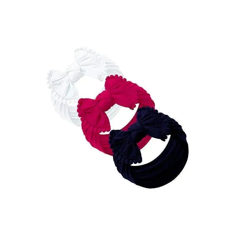 Jlika – Thick Nylon Pompom Bow 3 Headbands – White/Hot Pink/Navy