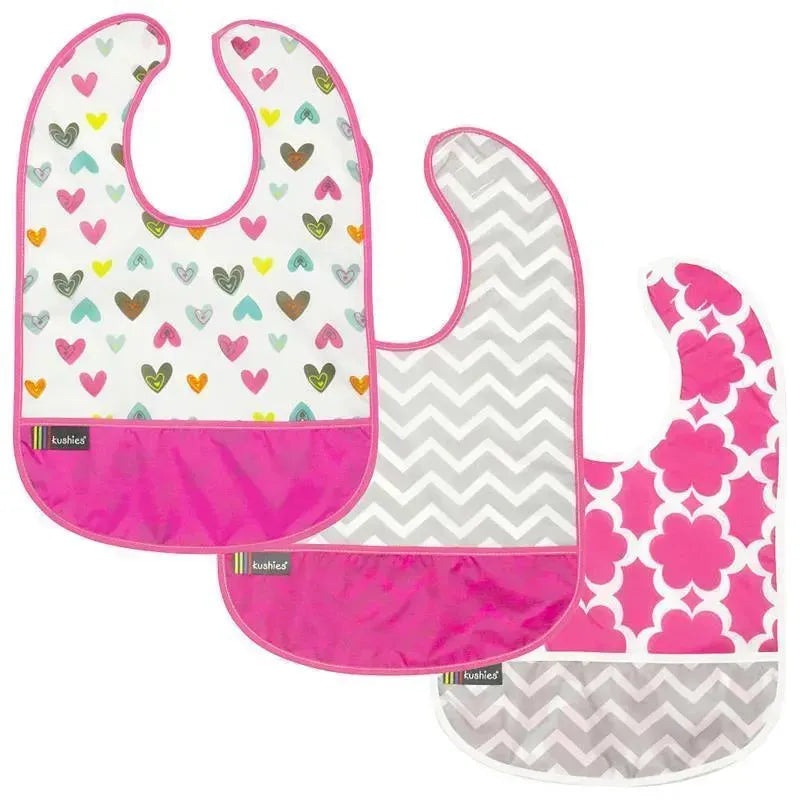 Kushies Girls’ 3-Pack Waterproof Cleanbib, 6-12M