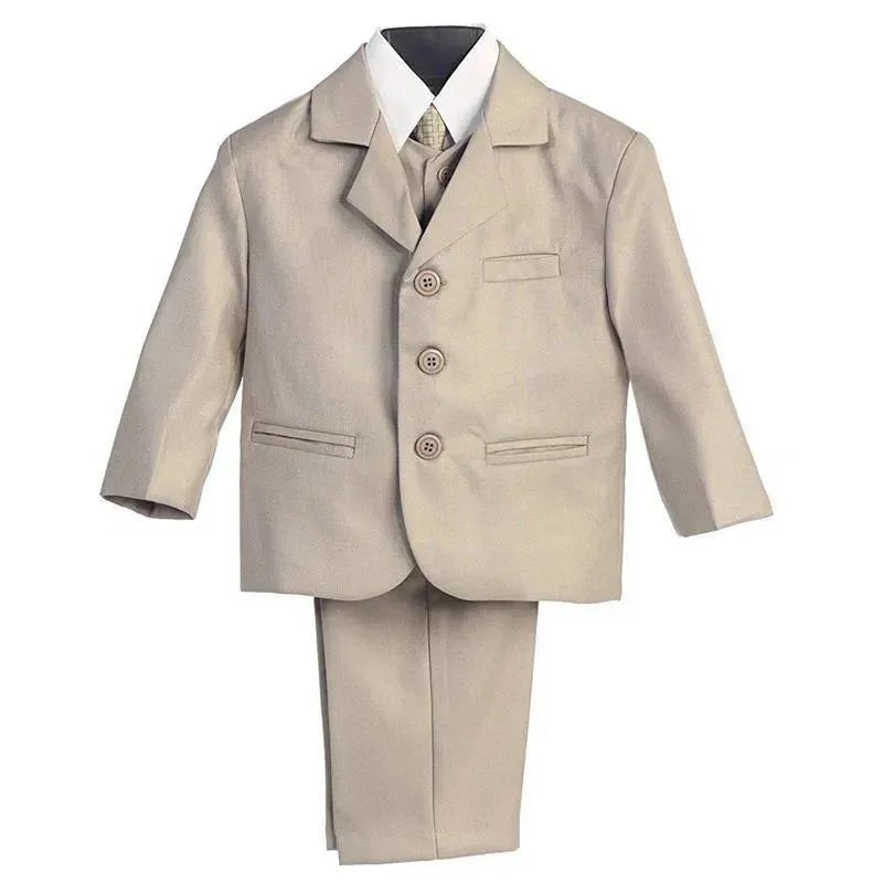 Lito – Boy’s 3 Button 5 Piece Khaki Suit With Shirt, Vest, And Tie