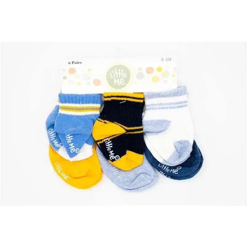 Little Me 6pk Baby Boys Socks, Yellow/Blue Athletic Striped