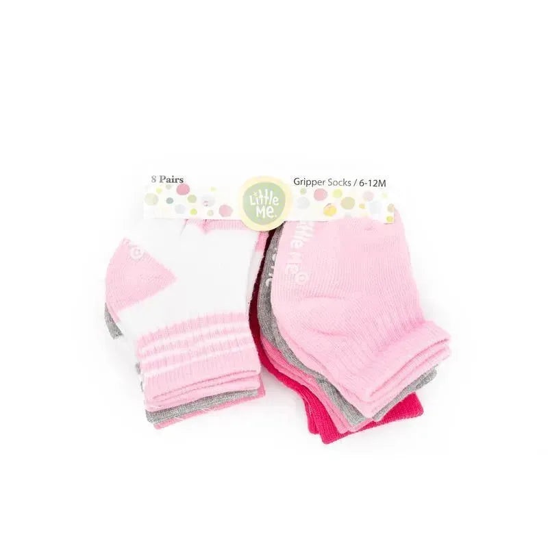 Little Me 8pk Half Cushion Baby Socks For Girls,Pinks and Grey