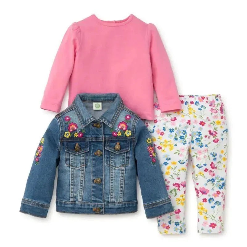 Little Me Denim Jacket Set, White Floral