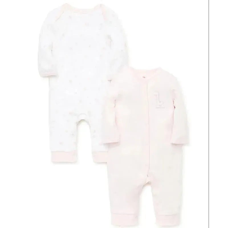 Little Me – Giraffe 2 Pack Coverall, Pink