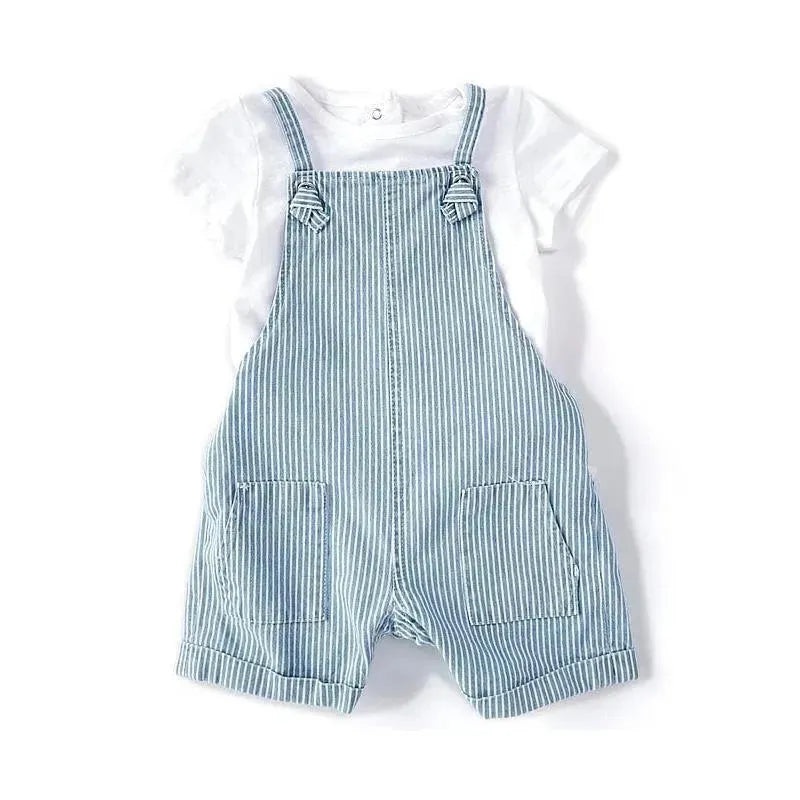 Little Me – Mini Stripe Shortall Set – Blue – Baby clothing
