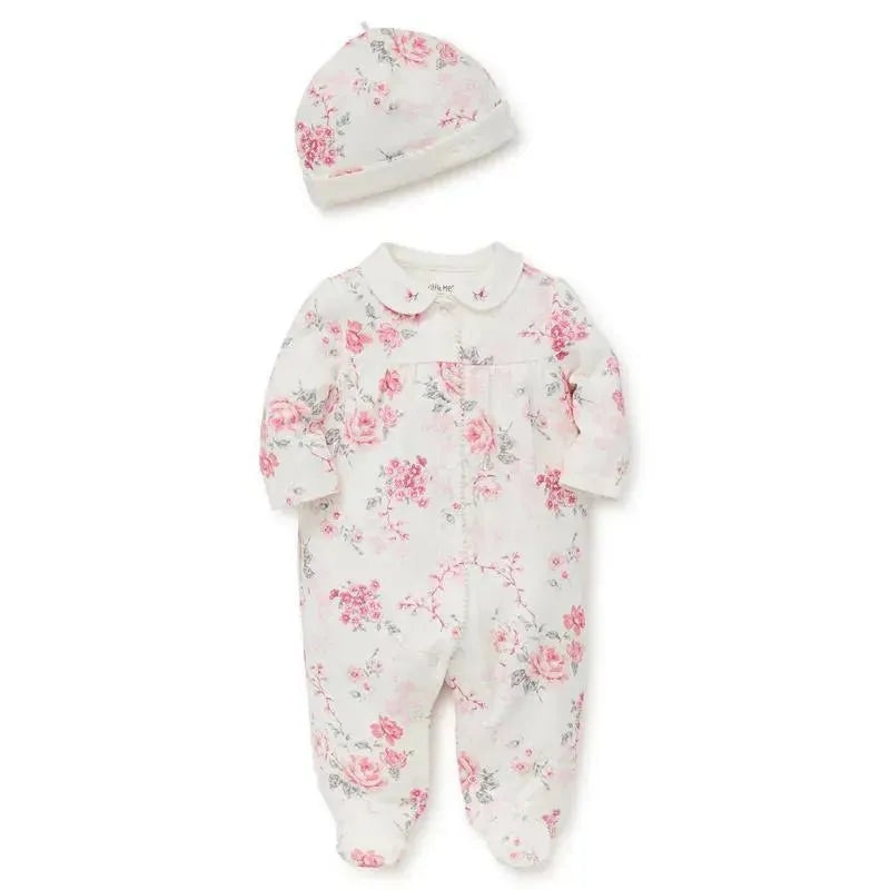 Little Me Roses Baby Girl Footies & Baby Hat Set