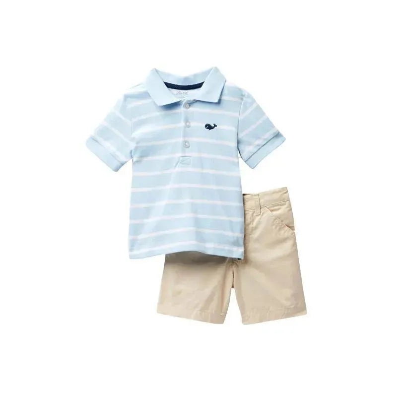 Little Me Whale Polo Short Set – Tan