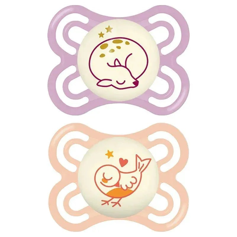 MAM’s 2-Pack 0-6 months Perfect Night Pacifiers – Pink/Purple