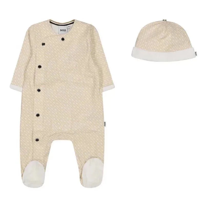 Hugo Boss Baby – Unisex Pyjamas & Pull On Hat Set, Stone