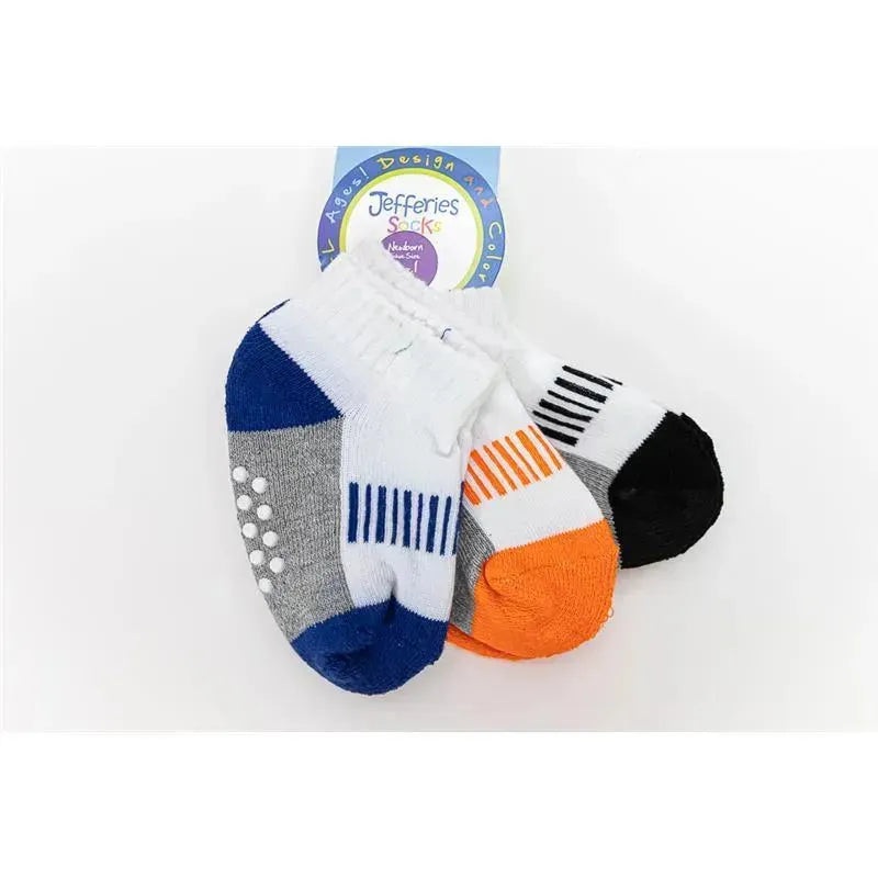 Jefferies Socks Non-Skid Seamless 3Pk Orange/Blue/Black Gripper Baby Socks