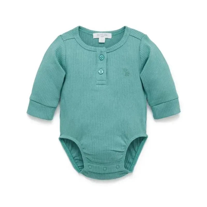 Pure Baby – Baby Boy Rib Long Sleeve Henley Bodysuit, Moss Green