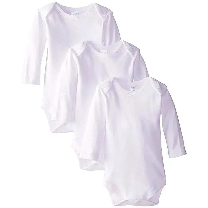 Spasilk Unisex 3-Pack Long Sleeve Lap Shoulder Bodysuit White
