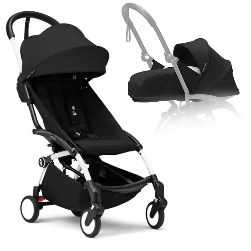 Stokke – Yoyo Stroller Bundle, Black And White Frame | Black 6+ Color Pack | Black Newborn Pack