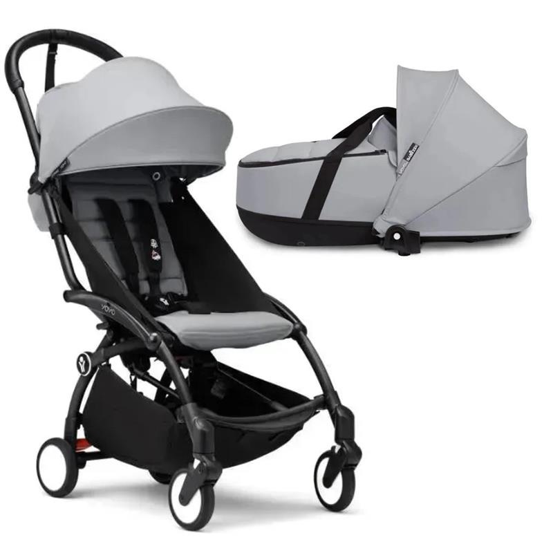 Stokke – Yoyo Stroller Bundle, Black Frame | Stone 6+ Color Pack | Stone Bassinet